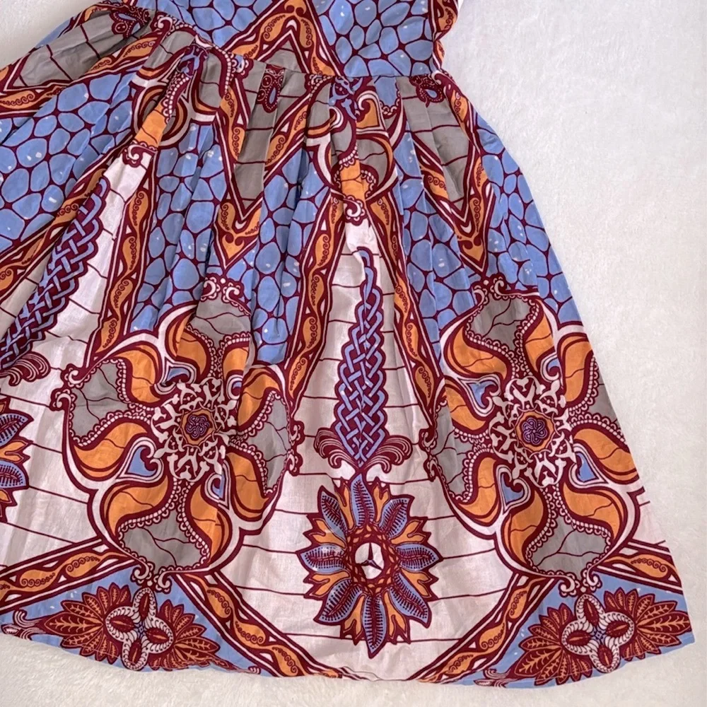 Grass-fields | African Print Sleeveless Full Skirt Mini Dress with Pockets (M) - Picture 8 of 16